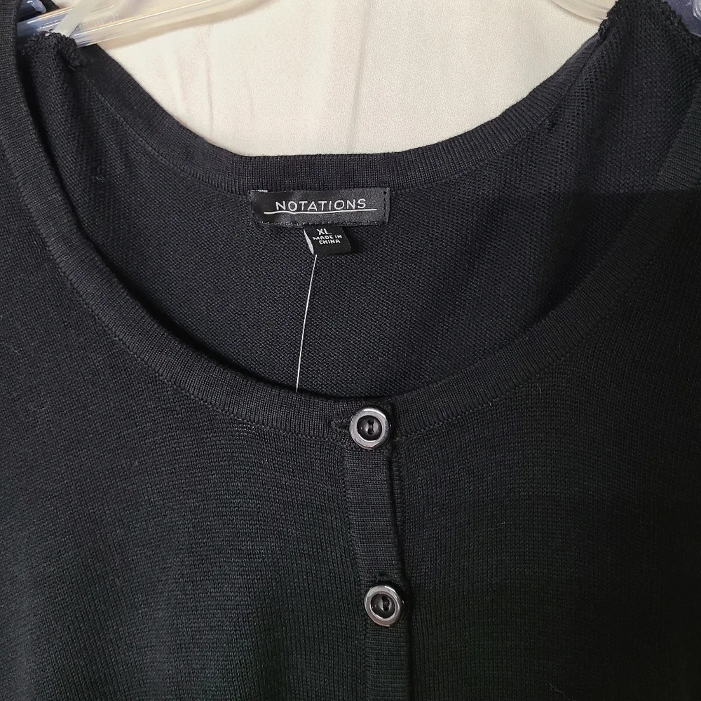 NWOT Notations SZ XL Black Short Sleeve Black Cardigan Sweater - Picture 3 of 7